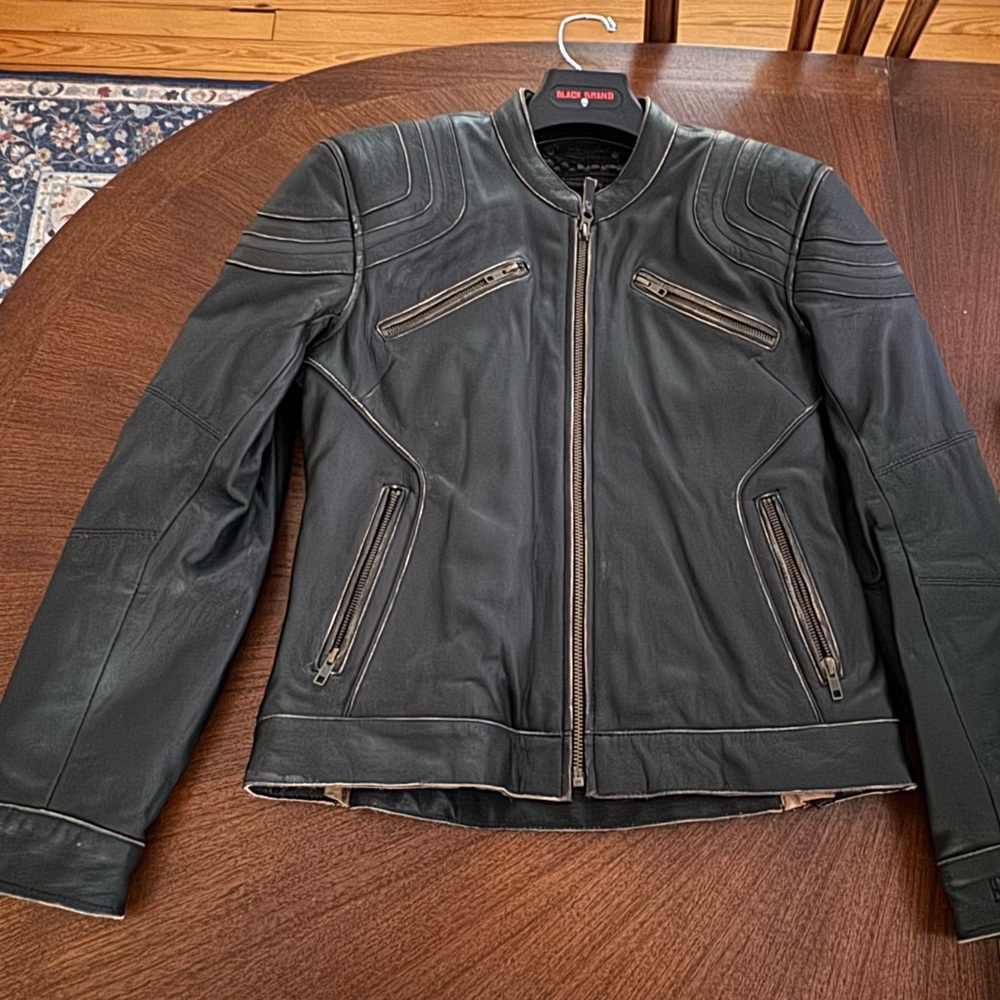 Black Brand Women’s Leather Motorcycle Jacket with Vents - size small